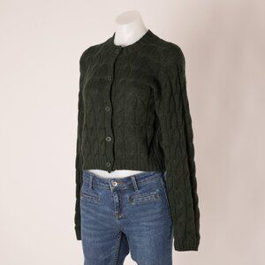 Krizia Forest Green 100% Cashmere Cable Knit Cardigan Size 42 (US S-M)